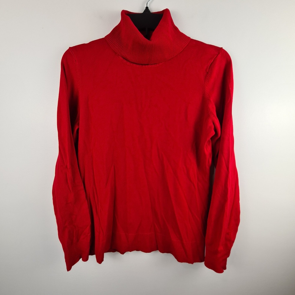Alfani Womens XS Red Turtleneck Sweater Long Sleeve Rayon Blend Fine Knit Ribbed